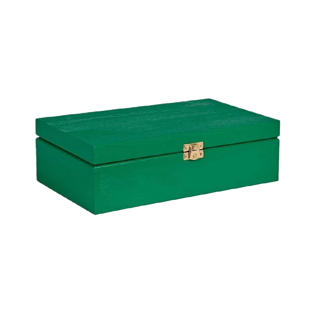 Boîte de rangement en bois avec fermeture en métal, Verte