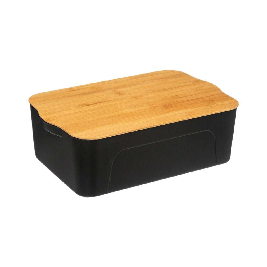 Boîte de rangement avec couvercle en bambou, base noire